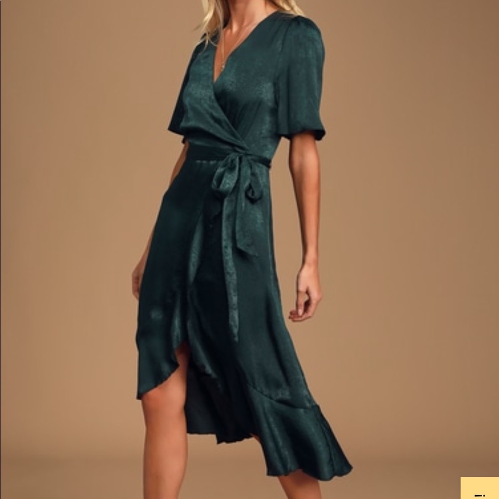 Lulu’s Satin Faux-Wrap Midi Dress